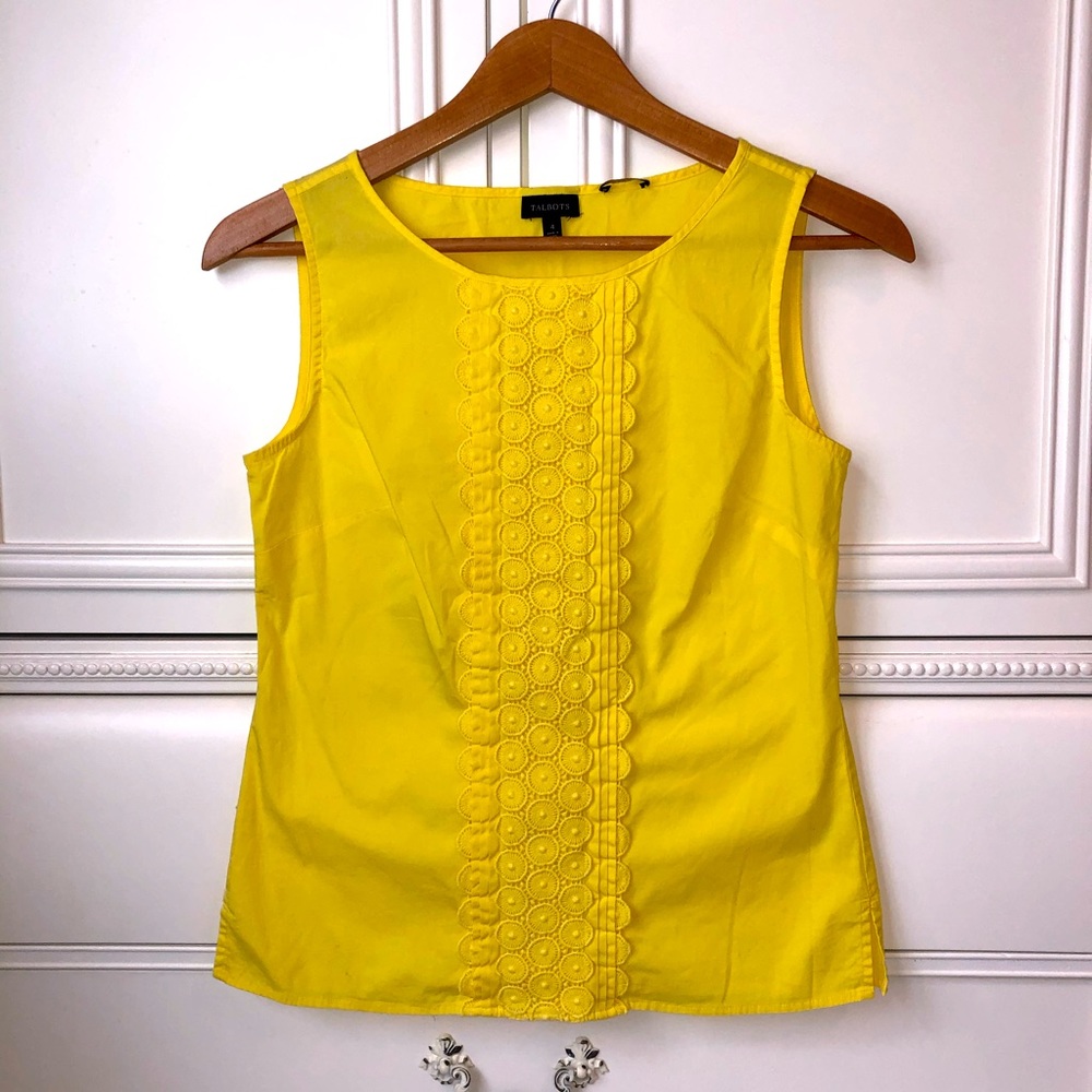 Talbots Yellow Sleeveless Blouse with Lace Accent